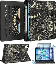 Kidcube for iPad Air 11 Inch Case M3 2025/M2 2024, Air 5th/4th Generation Cases 10.9'', Pro 11'' 2020 - Women Girl Cute Rotating Stand Folio Case with Pencil Holder & Card Slot Girly Sun Moon Stars