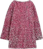 [JMEDIC] Women’s Shining Sequin Dress | Plussize Sparkly Dress with Bow On Back | Elegant Long Sleeve Dresses for Cocktail Party Pink