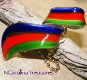 RIBBON TWIST ART GLASS BLUE RED GREEN CEILING FAN LIGHT SWITCH PULL LARGE PAIR