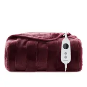 Dreamaker Basketweave Faux Fur Electric Heated Throw Blanket [130x160cm] (Cherry)
