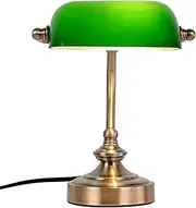 FIRVRE Green Glass Banker Desk Lamp Traditional Classic Retro Mini Table Lamps Portable Bronze Metal G9 Reading Light for Home Office Study Room Library Workplace Bedroom Bedside