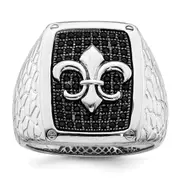 Sterling Silver Brilliant Embers Rhodium-Plated 62 Stone Black Micro Pav Cz Fleur De Lis Men'S Ring