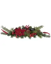 Northlight 32in Artificial Mixed Pine Berries And Poinsettia Christmas Candle Holder Centerpiece