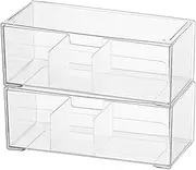 MORNITE Medicine Cabinet Drawer Organizer Set, 2-Tier Stackable Storage Drawers for Small Bathroom Mirror Toilet Wall Garage Vanity Cabinet - Clear