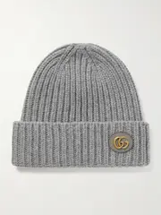 [Gucci] Gucci - Victor Appliquéd Ribbed Wool And Cashmere-blend Beanie - Gray - S S Gray