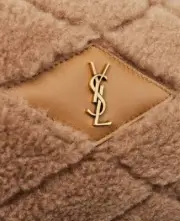 Yves Saint Laurent Natural Brown Quilted Shearling Sade Puffer Clutch Bag YSL