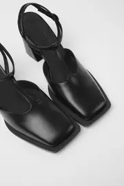 Karole Black leather T-bar shoes for women