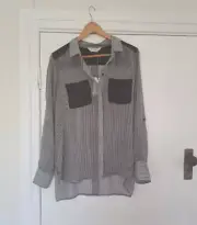 Seed Heritage Navy Stripe Sheer shirt size 12 BNWT Button down Pocket