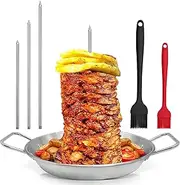 Al Pastor Skewer for Grill, Brazilian Vertical Spit Stand, Stainless Steel Vertical Skewer with 3 Removable Spikes(8"/10"/12") & Brushes, for Shawarma, Tacos Al Pastor, BBQ Dishes, Smoker Oven, Kebabs
