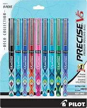 PILOT, Precise V5 Deco Collection, Capped Liquid Ink Rolling Ball Pens, Extra Fine Point 0.5 mm, Assorted Colors, Pack of 9