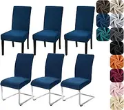 [Alishomtll] Dining Chair Covers Set of 6 Stretch Velvet Chair Covers for Dining Chairs Elastic Removable Chair Slipcovers Reusable Washable Chair Protector for Hotel Banquet Ceremony (Navy Blue, 6pcs)