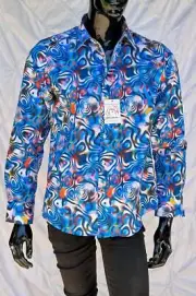 NEW JOHN LENNON JOHN LENNON Mens Derby Long Sleeve Shirt - Multi Blue