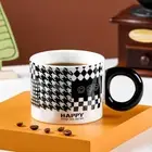 Retro European tea set High-end grid ceramic coffee cup Light luxury tea set