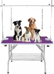HJYryhyfddply 45-Inch Foldable Dog Grooming Table with Adjustable Arm, Clamps, Two Grooming Noose Maximum Capacity Up to 265lb for Dogs Cats(Purple)