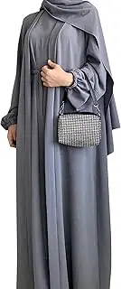 [Zofocy] Women's Muslim Dress Two Pieces Set Islamic Prayer Abaya Modest Solid Color Muslim Outfits