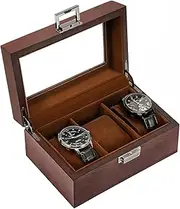 ProCase Wooden Watch Box for Men, 3 Slot Timber Watch Display Case Mens Watch Box Organizer, Wood Watch Cases for Men Watch Storage, Watch Holder Organizer with Glass Lid -Espresso