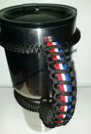Paracord Handle for 40oz 30oz or 20oz Ozark, Yeti, RTIC, Black with RWB Stripe