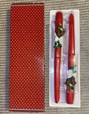 1981 AVON Christmas Chimes Two 10" Taper Candles Bells Bow Mistletoe Orig. Box