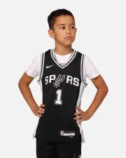 [Nike] Nike Kids' Victor Wembanyama San Antonio Spurs Icon Replica Jersey Black - Size S S Black