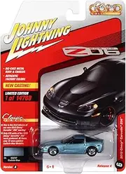 [Johnny Lightning] 1:64 Scale Classic Gold 2012 Corvette Diecast Replica Model Vehicle, Light Blue Metallic