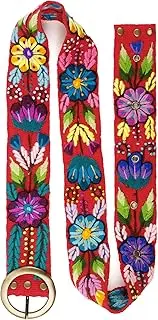 [Raymis] Womens Alpaca Wool Handmade Belt with Colorful Embroidered Flowers