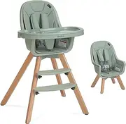 Evolur Zoodle 2 in 1 Convertible Baby High Chair in Sage Green, Easy to Clean, Adjustable and Removable Tray, Compact and Portable High Chair, Foldable High Chair with Adjustable Footrest