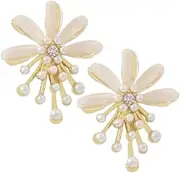 [TINEASUR] Flower Pearl Earrings Set Women's Fashion Earrings 2 Pcs Dangle Pearl Earrings for Girls Pearl Cluster Earrings