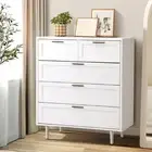 Oikiture 5 Chest of Drawers Dresser Chest Storage Cabinet Tallboy White