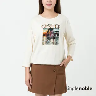 獨身貴族 紐約女孩印花羅紋拼接造型七分袖T恤(2色)