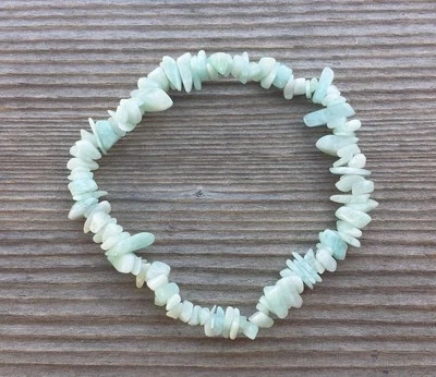 NATURAL AMAZONITE STONE GEMSTONE STRETCHY CHIP BRACELET