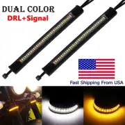 White/Amber Switchback LED Fork Turn Signal DRL Light Strips For Motorcycle Bike