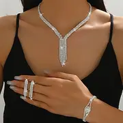 Bridal Jewelry Sets Three-piece Suit Imitation Diamond 1 Necklace 1 Bracelet Earrings Women's Elegant Sweet Lovely Tassel Fringe Love Precious Drops Jewelry Se