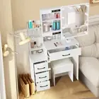 Dressing Table Vanity Mirror Dresser Make up Desk With 4 Drawers Storage Shelves