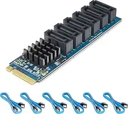 H!Fiber M.2 (M Key) to 6xSATA Card with 6 SATA Cables, SATA3.0, NO-Riad, ASMedia ASM1166 chip, for Desktop PC Support SSD and HDD, Windows and Linux Compatible
