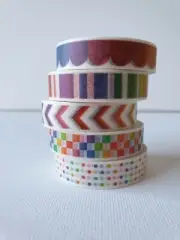 5 Pack RAINBOW PATTERNED Colour Washi Tape 10mmx3M per Roll Craft Journal Diary