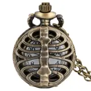 Mini Small Tiny Hollow Bone Pocket Watch Quartz Analog with Necklace Chain Gift