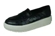 Geox D Kaula Women's Croc Leather Loafer / Shoes - Black UK Size 7