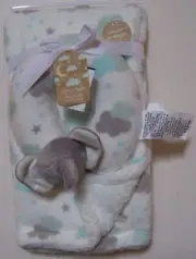 Starry Nights 2 Pc White Green Gray Elephant Cloud Neck Pillow Warm Baby Blanket