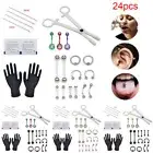 24pcs Professional Body Piercing Tool Kit Ear Nose Navel Nipple Needles Se#b