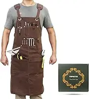 Woodworking Apron with 9 Tool Pockets, Work Aprons 20 oz Waxed Canvas with Magnetic Holders, Shop Apron for Carpenter's Gift
