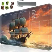 SOTWONSO Board Game TCG Playmat Table Mats Games Size 60X35 cm Mousepad Compatible for MTG RPG CCG Trading Card Game Play mats with 6 Dice (Playmat with Zone 65) Pirate Ship