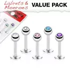 5 Pc CZ Gems Surgical Steel Helix Tragus Lip Piercing Labret Stud Ring 16g 5/16"