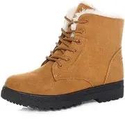 [Alicegana] Women's Cotton Warm Fur Snow Winter Lace Up Flat Cute Plus Size Comfortable Ankle Platform Boots