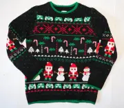 Boys Small 6 7 Black Knit Christmas Sweater Santa Snowmen Candy Canes