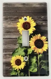 Farm Farmhouse Floral Sunflower Wood Single Light Switch Cover