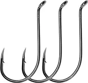 50pcs Fishing Octopus Hooks #6-9/0 High Carbon Steel Offset Black Nickle Fish Hooks for Bass Catfish Trout Saltwater & Freshwater