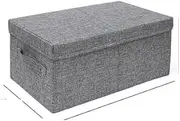 Large Storage Box with Handle, 18.5x13.4x8.3 inches, Black Linen Fabric, for Clothes and Outerwear (Grey covered box, 47cm*28cm*21cm)