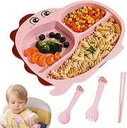 Kids Divided Plates - Compartment Plates Reusable | Portion Control Plate | Divided Plates | Compartment Cutlery with Handle Anti-Scald Design, Cute Shape and Science Division for Children