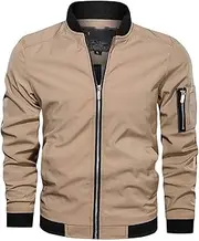 [HEYDHSDC] Men Classic Bomber Jacket Pilot Army Long Sleeve Solid Military Streetwear Coats