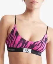 Calvin Klein 1996 Unlined Bralette Blk & Pink Animal Print QF7216 , L